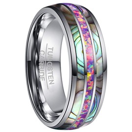 NUNCAD Silver Rings for Men Women Tungsten Wedding Band with Opal and Abalone Shell Engagement Ring Size V 1/2