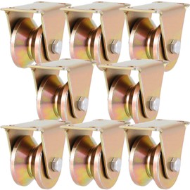 ZEONHAK 8 PCS 2 Inch V Groove Wheel, 1045 Steel Sliding Gate Rollers Heavy Duty Caster Wheels Pressure Bearing Pully Long-Lasting Convenient V-Shaped Bracket Roller