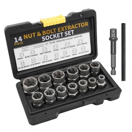 15-Piece Nut Remover Set, Screw Extractor Set, Left Extractor Set, Nut Sprinkler Extractor Set, Screw Extractor Set for Nuts, Screws and Bolts (6.35-19 mm)