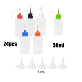 24 PCS Precision Needle Tip Glue Bottle Applicator Bottles Squeeze Bottle, Come with 5 Pcs Mini Funnel for DIY Quilling Craft, Acrylic Painting, Precision Oiler and Alcohol Ink (30ml)