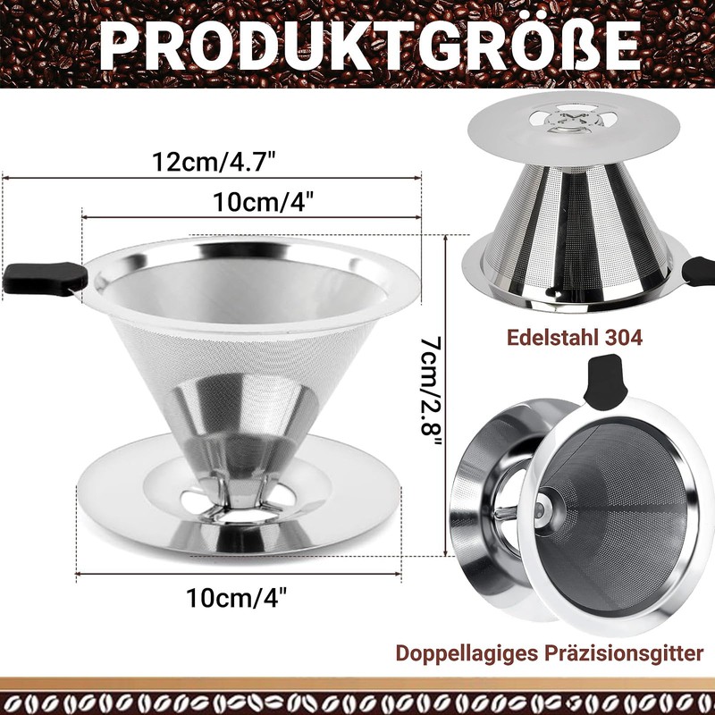 Coffee Filter, Reusable Pour Over Coffee Filter Made of Stainless