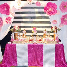 90x156-Inch Rectangle Fuchsia Sequin Tablecloth Glitter Tablecloth Wedding Party Sequin Tablecloth for Christmas