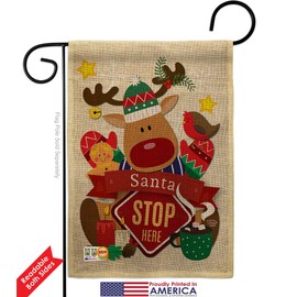 Ornament Collection GS192052-DB Santa Stop Here Burlap Winter Christmas Impressions Decorative Vertical 13" x 18.5" Double Sided Garden Flag Set w/Banner Pole Included