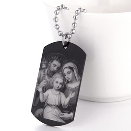 FAYERXL Jesus Mary Joseph Religious Holy Prayer for a Family Dog Tag, Christian Bible Verse Necklace for Thanks'giving Day/Feast Day/Family/Church/Pastor Gifts (Prayer for a Family)
