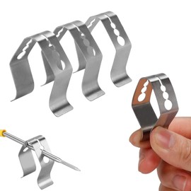 Snowtain Set of 4 Grill Thermometer Holder, Stainless Steel Thermometer Temperature Sensor Clip Holder, Clips for Grill Roasting Thermometer Made of Stainless Steel for Attaching the Temperature