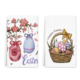 Rumkim Easter Kitchen Towels Dish Towels,16x24 Inch Happy Easter Decor Hand Towels Bunnies Chicks Eggs Tea Kitchen Decoration for Holiday Farmhouse Wedding Decor
