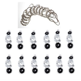**New Item** Double Contemporary Swirl with Black Stones Shower Curtain Hook Add-on - Antique Silver Finish - 12pcs - ** Free Roller Ball Chrome Shower Curtain Hooks with Purchase