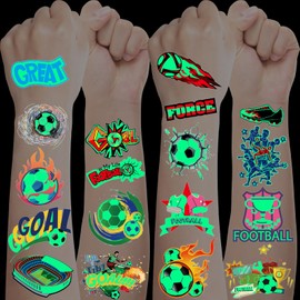 Luminous Tattoos Children's Football, 10 Sheets Tattoo Children's Football Gifts Boys, Football Children's Tattoos, Football Toy for Football Party Bags Children's Birthday Advent Calendar Filling
