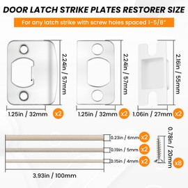 2 Sets Door Latch Strike Plates Restorer, Standard Door Latch Opening Reinforcement Striker Plates Hardware Repair Kit with Backing Sub-Plates for Home Office Store Exterior Internal Door Repair Fix