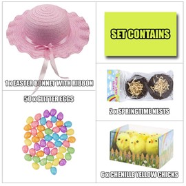 LGS AKH® Boys Easter Bonnet Complete Kit | Easter Bonnet Set Make Your Own Easter Bonnet Hat | Easter Eggs Chicks Craft Nests with Bonnet Hat | Easter Craft Supplies