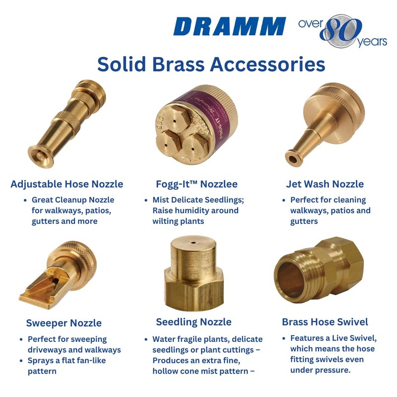Dramm Brass Adjustable Spray Nozzle with Powerful Water Stream, Perfect