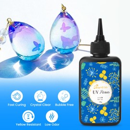 Bsrezn 200g UV Resin Kit with Large Light 32 Beads, Crystal Clear Solar Activated UV Epoxy Resin for Jewelry Making (100g x 2)