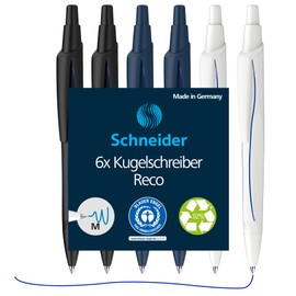 Schneider Reco 131886 Recycled Plastic Ballpoint Pen Awarded with The Blue Angel - Assorted Ink - Pack of 6