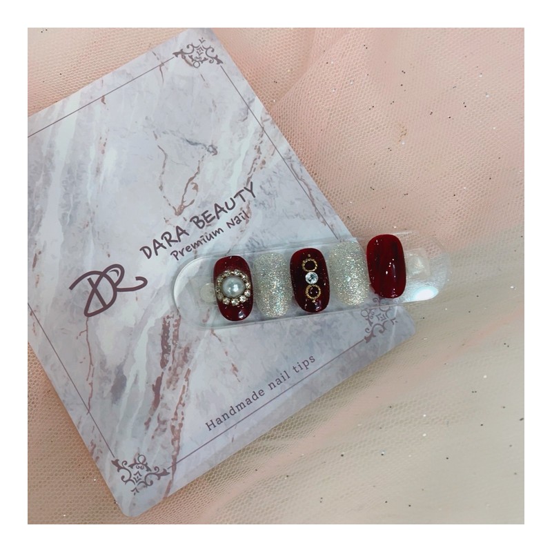 [Handmade Nail Tips] Burgundy Stone Nails / [수제네일팁] 버건디 스톤네일