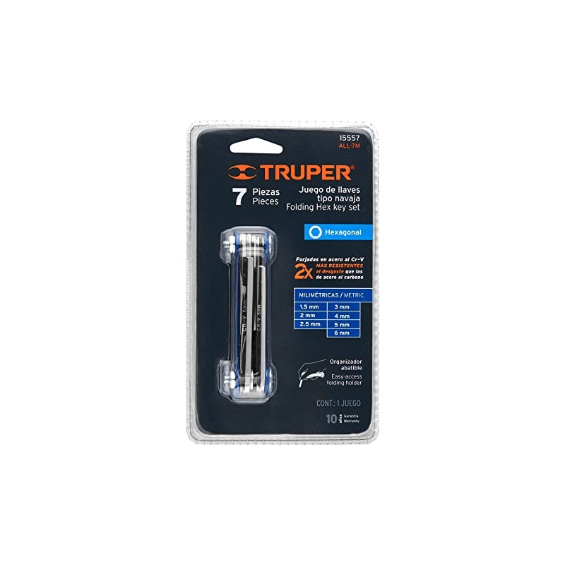 Truper ALL-7M, Juego de 7 llaves Allen, tipo navaja, milimétricas