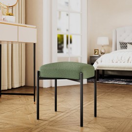 YMYNY Vanity Stool, Teddy Velvet Material Footrest Stool, Square Ottoman Bench with Metal Legs, Makeup Dressing Stool for Vanity, Living Room, Bedroom, Entryway 14.57"D×11.42"W×18.11"H Green UHBD034D