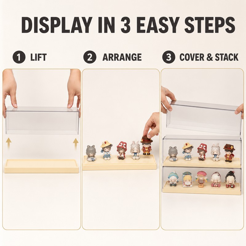 Clear Stackable Doll Display Case, Dustproof Plastic Storage Box for