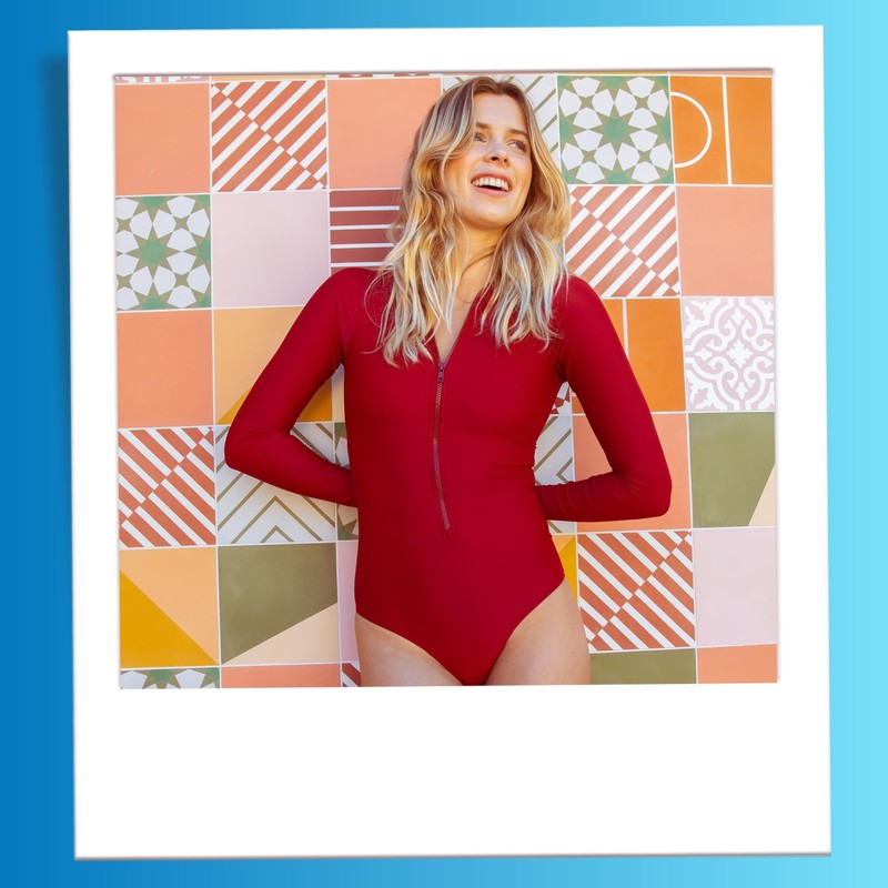 Sporti Active Solid Zip Front Long Sleeve One Piece Swimsuit