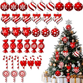36 Pcs Candy Cane Lane Christmas Decorations,Candy Cane Christmas Decorations, Red And White Hanging Ornaments For Tree, Home Holiday Decor, Party And Gift Giving