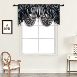 NAPEARL Swag Curtain Rod Pocket Short Jacquard Valance for Living Room Waterfall Valance Fancy Design with Satin Fabric Decoration