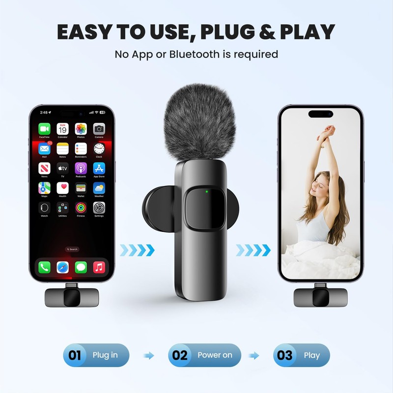 MULBEVD Wireless Lavalier Microphone with Magnetic Clip, Mini Mic for