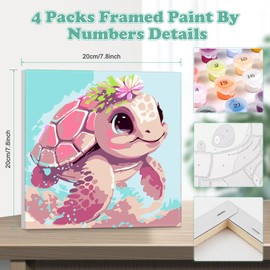 NAIMOER Framed Paint by Numbers, 4Pack Animals Paint by Numbers Canvas for Kids Adults, Kids' Paint by Number Kits, DIY Acrylic Cartoon Animals Oil Painting with Wooden Easel (8x8inch)
