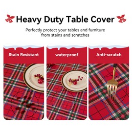 Romanstile Christmas Tablecloths Wipe Clean Red Green Gingham Xmas PVC Table Cloth 100% Waterproof and Wrinkle Resistant Oil Tablecloth for New Year Party Birthday Wedding,Square,137x137 cm (54x54 in)