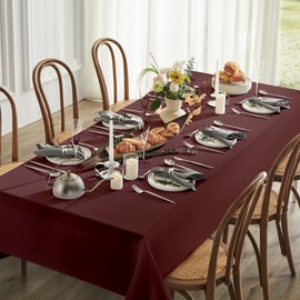 Mysky Home Table Cloth 60x102 Inch Burgundy Tablecloth for 6 Foot Table Washable Polyester Rectangle Tablecloth for Buffet Table, Parties, Holiday Dinner, Wedding