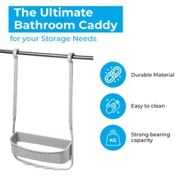 Blue Canyon Hanging Shower Caddy Single Basket, No Drill Bathroom Shelf, Non-Rusting Storage Shelves, Shower Accessory for Bathroom Organisation Shelf, Over Bath Storage Shower Basket Organizer, Grey