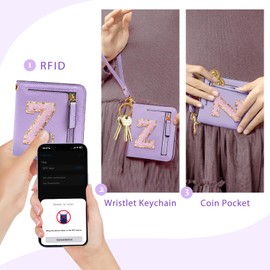 COSHAYSOO Preppy Wallet Gifts for Teen Girls Women Small Wallet RFID Bifold PU Leather Christmas Valentines Easter Mothers Fathers Day Nurse Appreciation Graduation Gifts Chenille Letter Z Purple