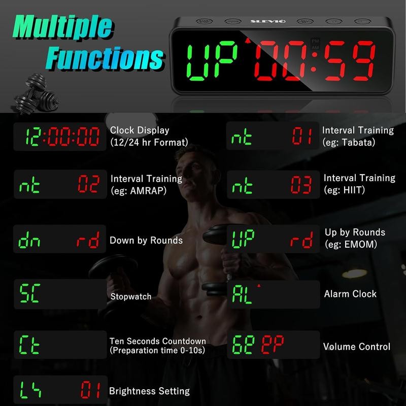 Small Gym Timer Clock, Stopwatch, Workout Interval Timer with Built-in