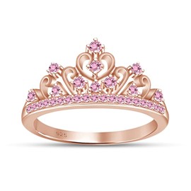 AFFY Round Cut Simulated Tourmaline Princess Crown Ring in 14k Rose Gold Over Sterling Silver