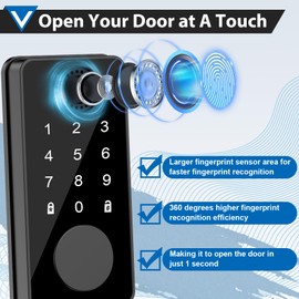 Smart Fingerprint Door Lock Keyless Entry Door Locks Front Door Lock with Digital Passcode Keypad Bluetooth Electronic Deadbolt Lock Anti-Peeping Password Auto Lock for Home/Hotel/Office/Apartment