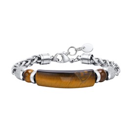 Xusamss Tiger Eye Stone Bar Link Bracelet for Men(Brown)