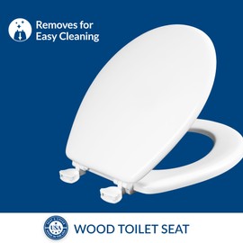 Mayfair Athens Toilet Seat, Easy Clean Hinges and Durable Wood Seat, Round, White