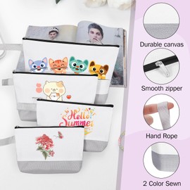 Sinzip 10 Pieces Cotton Canvas Makeup Bag with Bottom and Strap, Multi-Purpose Cosmetic Bag with Zipper Travel Toiletry Pouch, Blank DIY Craft Bag (White&Grey, XS)