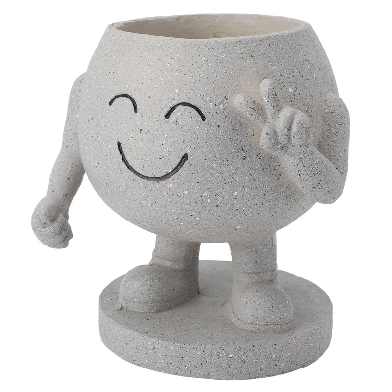 Flower Pot Cute Smile Standing Succulent Flowerpot Fadeless Resin Plant