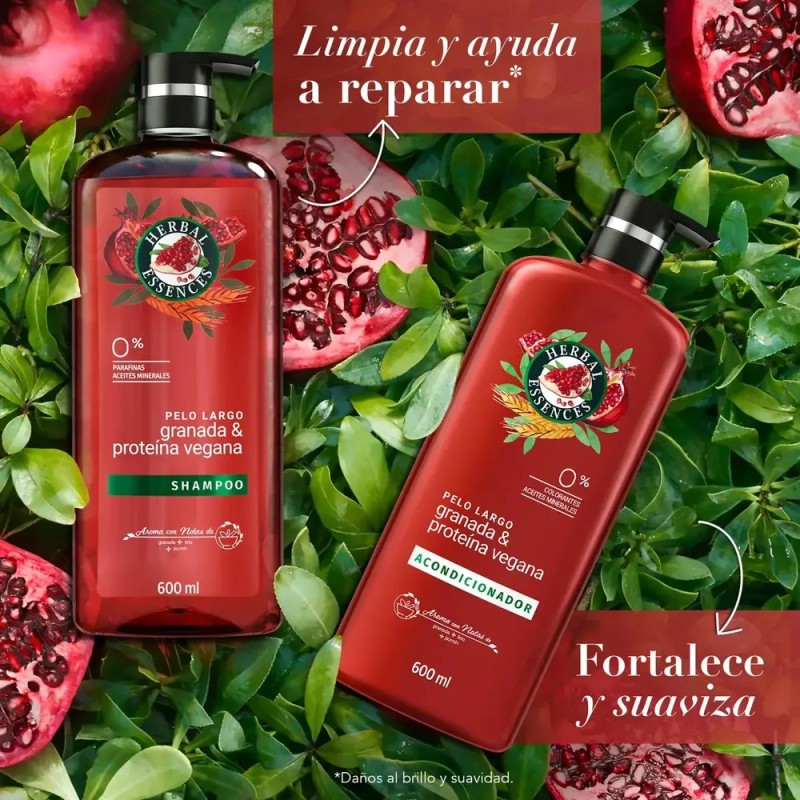 Shampoo Herbal Essences Pelo Largo Granada & Proteína Vegana 600