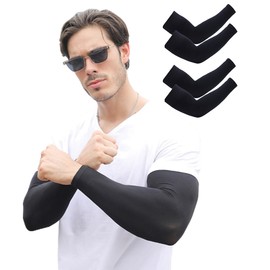 Back Under Men's Arm Cover, UV Sensation, UV Protection, Arm Warmer, Arm Sleeve, UV Protection, UPF 50+, Breathable, Elastic, Black x 2 pairs