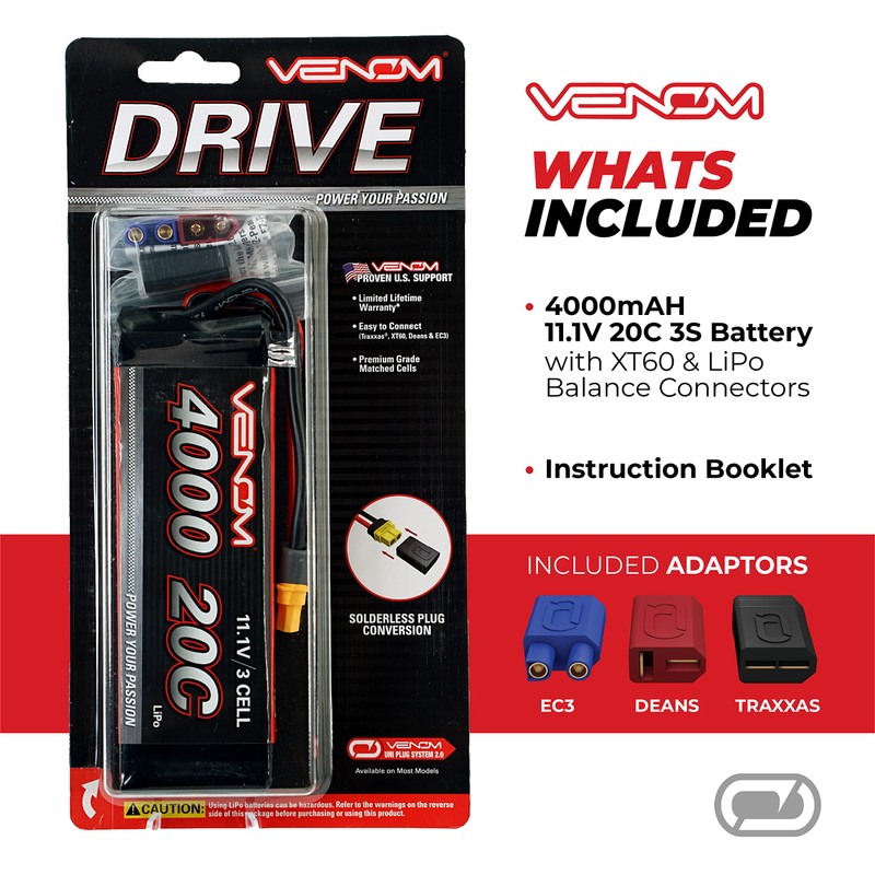 Venom 20C 3S 4000mAh 11.1V batería LiPo con enchufe universal
