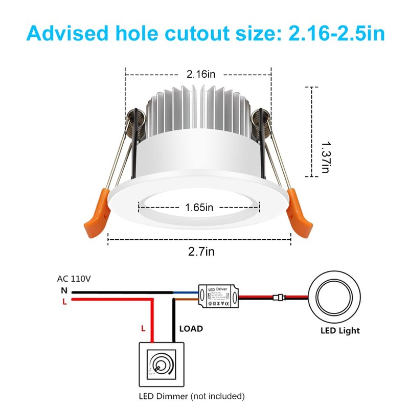2 Inch LED Recessed Lighting, 3W Dimmable Downlight, 5000K Daylight