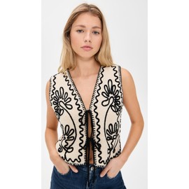 Line & Dot Women's Maris Vest, Ecru/Black, L