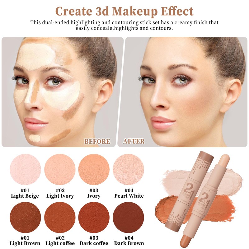 Cream Bronzer Contour Highlighter Stick - Double-End Cream Contouring Stick