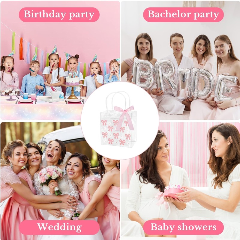 Dmnnlp 8 Pcs Clear Pink Gift Bags, Small Plastic Gift