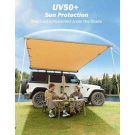 JOYTUTUS Vehicle Awning 4.6'x6.6' Roof Rack Pull-Out Sun Shade UV50+, Weatherproof 4x4 Side Awning for Camping, Car Sunshade with Adjustable Hardware, Quick Set-up, SUV/Truck/Van/Jeep
