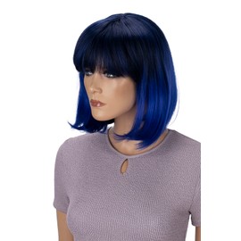 CAISHA Wig Bob Short Hair Cosplay Theater Show Heat Resistant Synthetic Fiber Straight Blue Mix SH032q