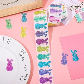 500pcs Easter Bunny Stickers - Colorful Laser-Cut Rabbit Decals, 5 Shimmering Colors, Self-Adhesive Sealing Labels for Envelopes, Journals & Party Favors
