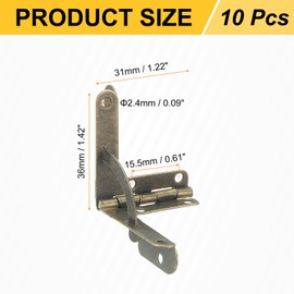 uxcell 10Pcs Box Quadrant Hinge, 31x36mm Box Hinge Cases with Side Rail Retaining Arm 90 Degree Folding Support Hinges for Jewelry Wine Wooden Box, Bronze