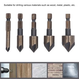 5-schneidiges Senkbohrer-Set, Stahl-Senkbohrer-Set Zum Bohren von Holz und Metall, 1/4 Zoll, 3/8 Zoll, 1/2 Zoll, 5/8 Zoll, 3/4 Zoll