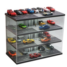 kivcmds 1:64 Scale Diecast Model Car Display Case with USB Light Cabinet Suitable for Hot Wheels, Nascar Toy Matchbox Car Dust Storage Rack (Elevator Garage Scene)
